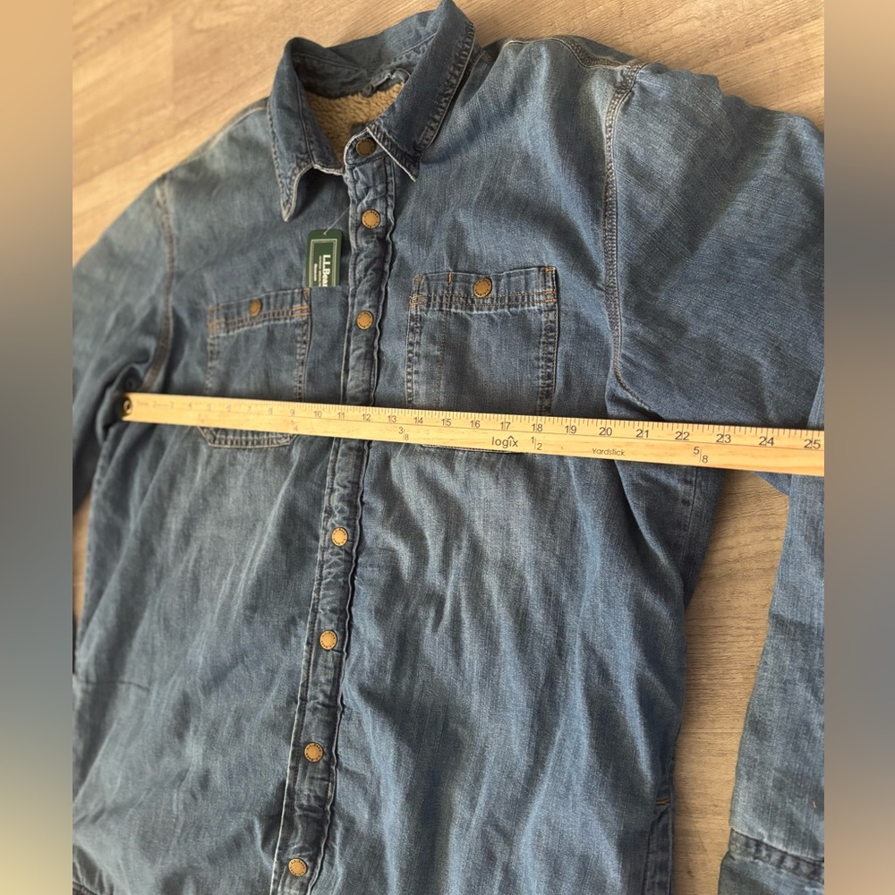 LL Bean Trucker Shacket Men's L-Tall Denim Sherpa Lined Chore Shacket Farmer Ag - Picture 6 of 13